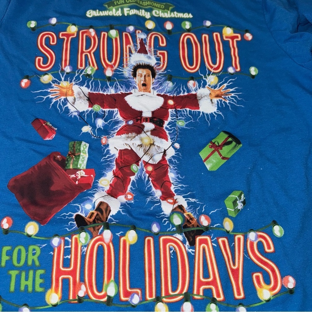 National Lampoon’s Christmas Vacation Strung Out Holiday Tee Blue Size Medium - Picture 5 of 6